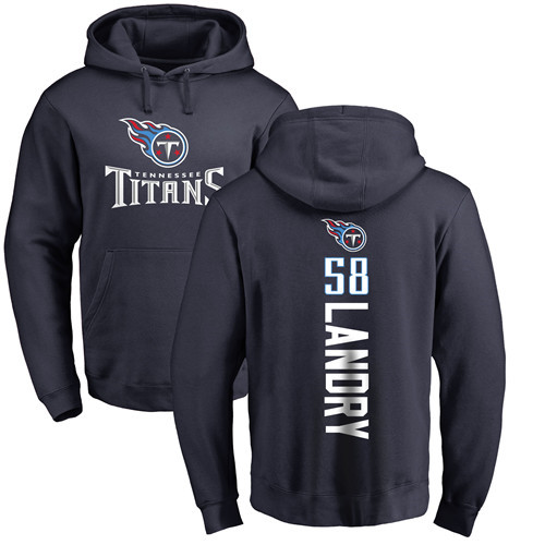 Tennessee Titans Men Navy Blue Harold Landry Backer NFL Football #58 Pullover Hoodie Sweatshirts